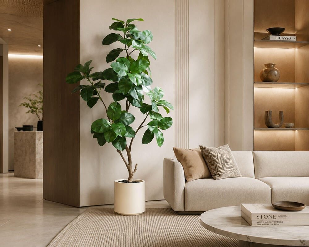 cây đa búp đỏ giả đẹp như thật decor phòng khách sang trọng