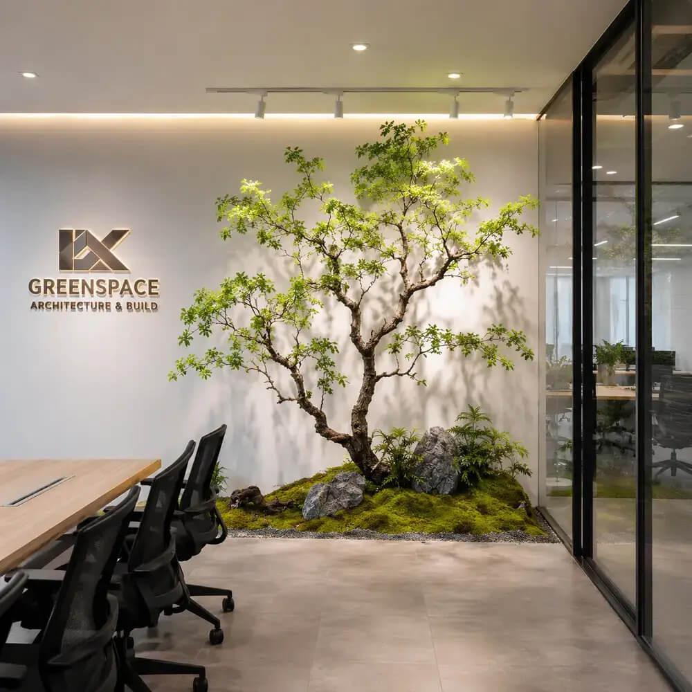 cây phong lá xanh decor phòng họp