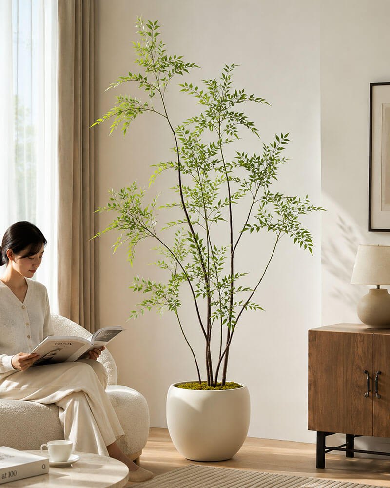 cây nam thiên trúc giả decor phòng khách