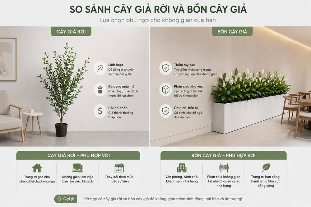 so sách cây trồng chậu và bồn cây giả