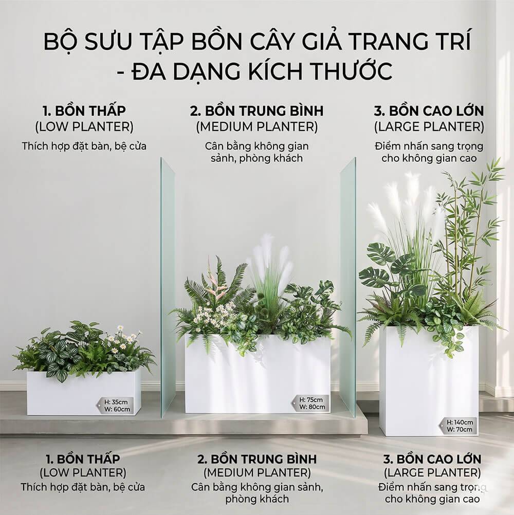 kích thước của các mẫu bồn cây giả decor