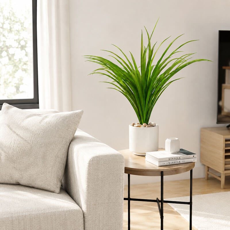 chậu cỏ dại giả decor phòng khách chung cư