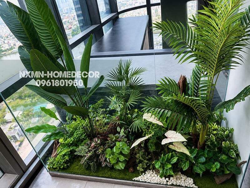 Toàn cảnh tiểu cảnh sau khi hoàn thiện, nhìn từ góc chính diện.