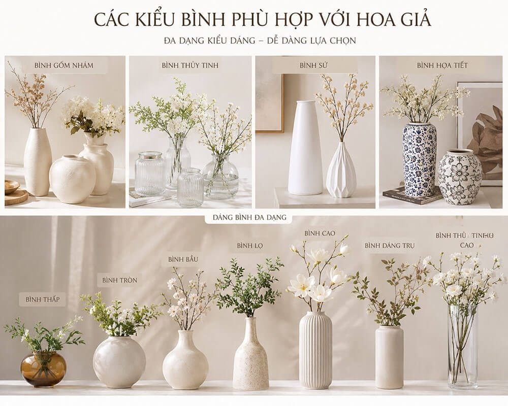 các mẫu bình cắm hoa đơn giản dễ phối hoa