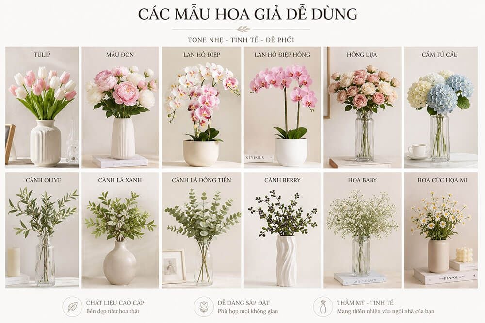 một số mẫu hoa giả đẹp dễ cắm bình