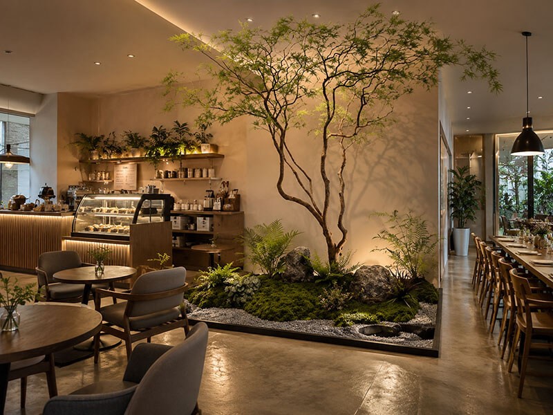tiểu cảnh giả decor trong quán cafe