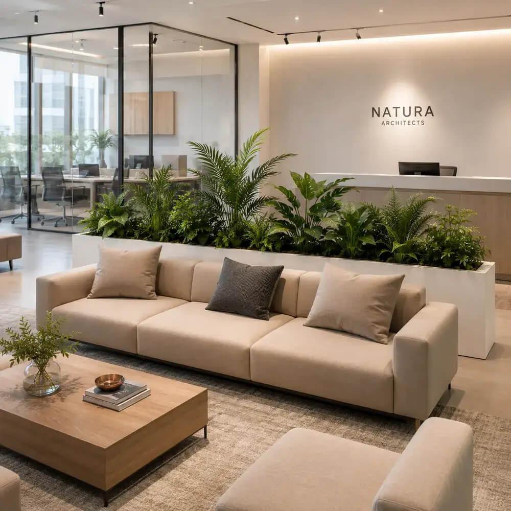 bồn cây giả decor sảnh công ty