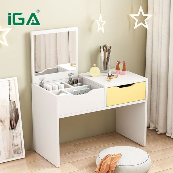 Bàn trang điểm ngồi bệt tối giản, có ngăn kéo