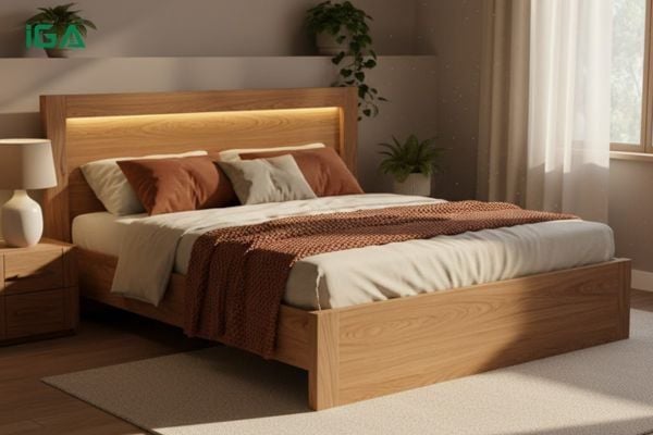 Giường ngủ hiện đại đơn giản&nbsp;màu vân gỗ