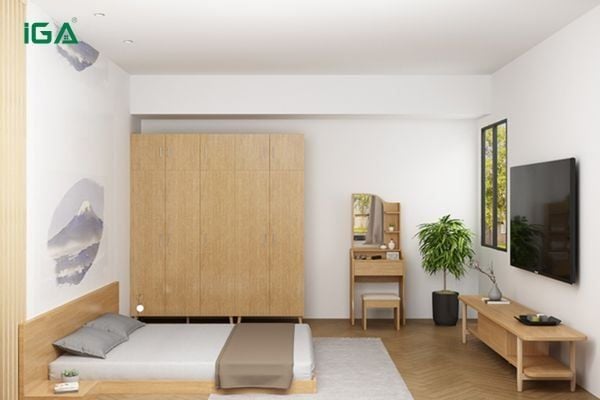 Giường ngủ hiện đại thông đặt&nbsp;ở giữa phòng ngủ