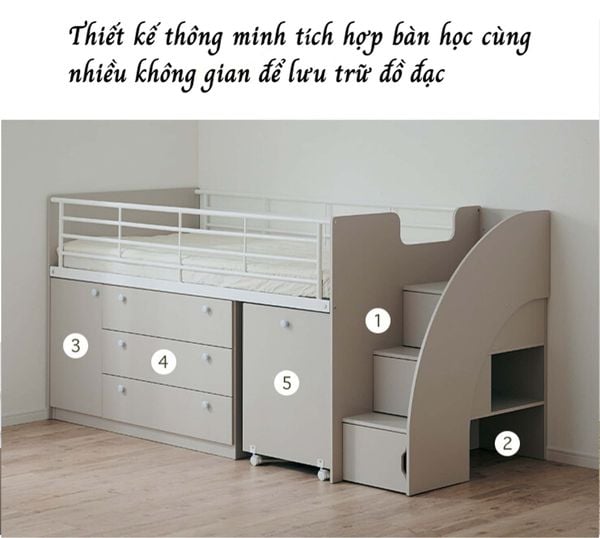 Giường tầng 1m4x2m - GP365 màu xám thiết kế gọn