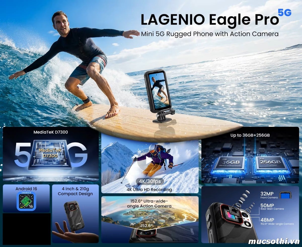 Lagenio Eagle Pro Mini - Smartphone 5G Nhỏ Gọn Siêu Bền Tích Hợp Hẳn Action Camera Làm Rúng Động Vloggers - mucsothi.com.vn
