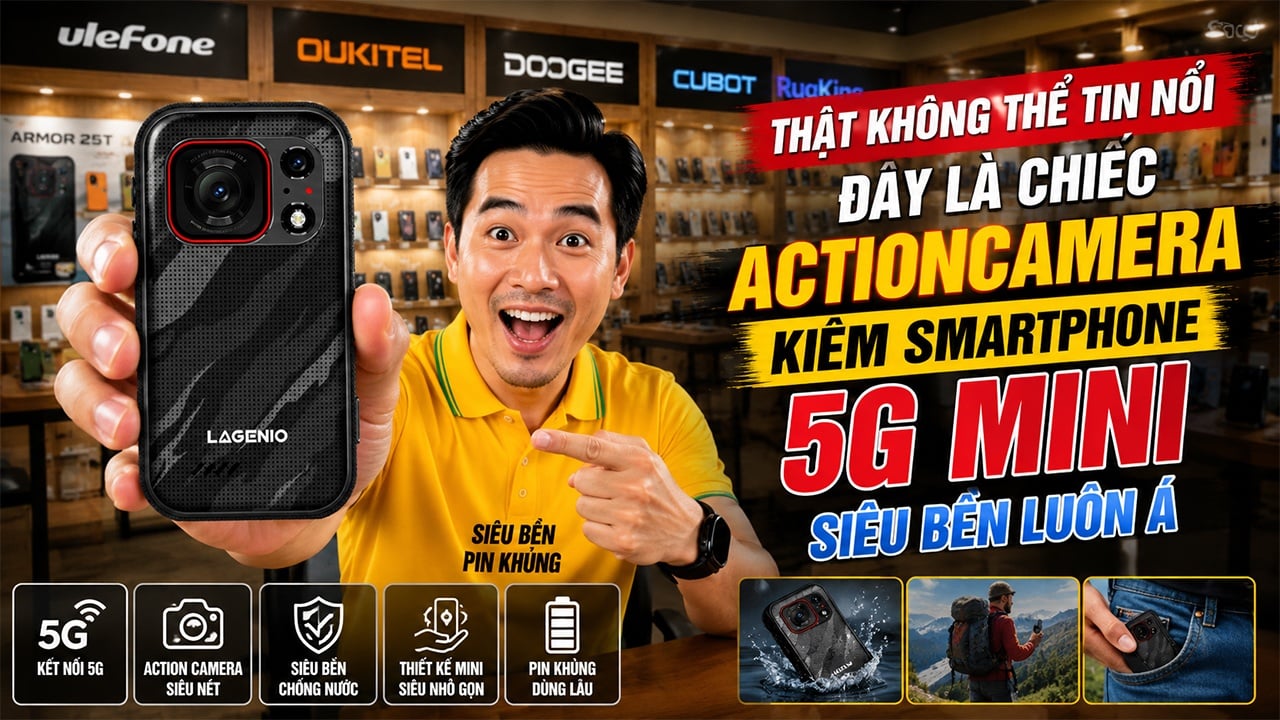 Lagenio Eagle Pro Mini - Smartphone 5G Nhỏ Gọn Siêu Bền Tích Hợp Hẳn Action Camera Làm Rúng Động Vloggers - mucsothi.com.vn