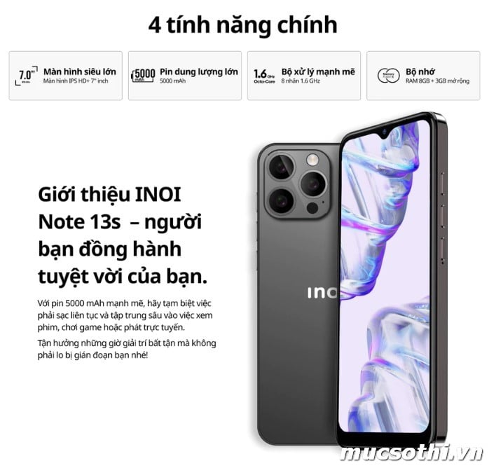 Mục sở thị INOI NOTE 13s chính hãng đang được bán Giá Tốt + Khuyến mãi hấp dẫn tại Siêu Bền Pin Khủng - 09175.09195