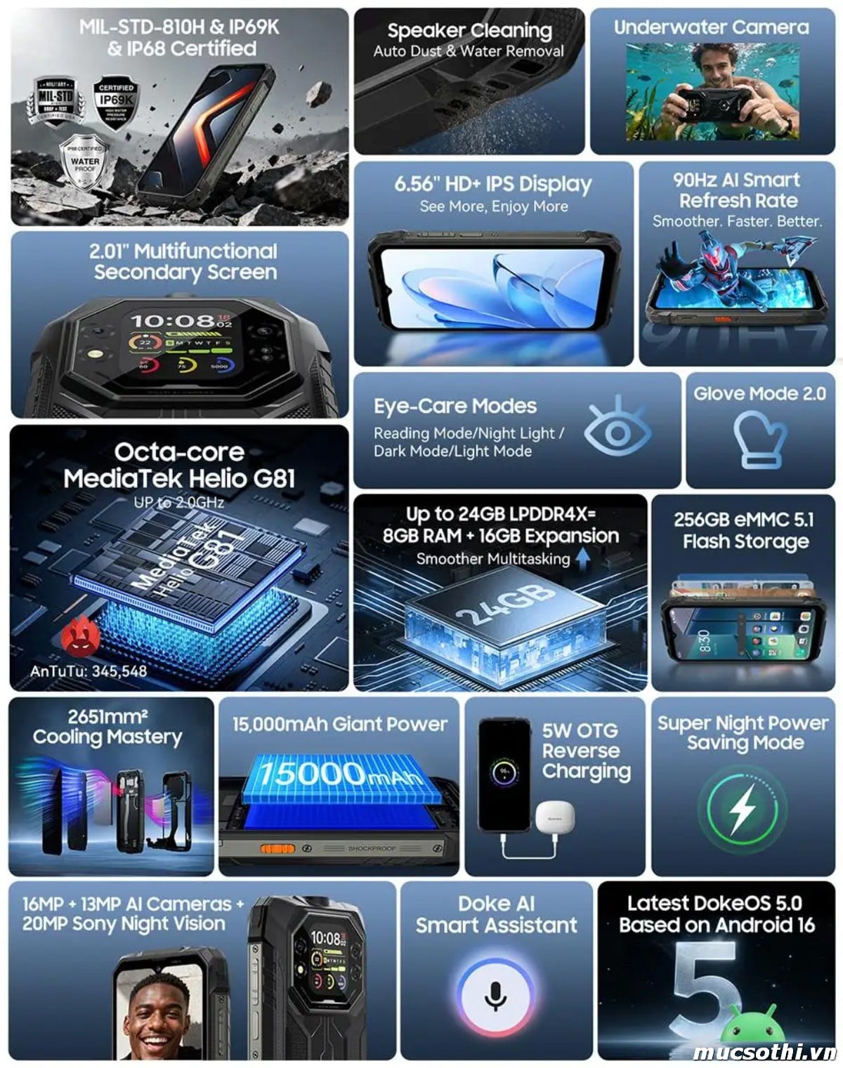 Mục sở thị Rock 1 chính hãng Blackview đang được bán Giá Tốt + Khuyến mãi hấp dẫn tại Siêu Bền Pin Khủng - 09175.09195