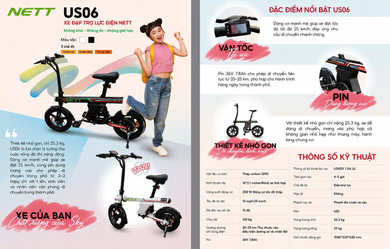 Mục sở thị xe đạp trợ lực điện hybrid US06 chính hãng NETT giá tốt - 09175.09195