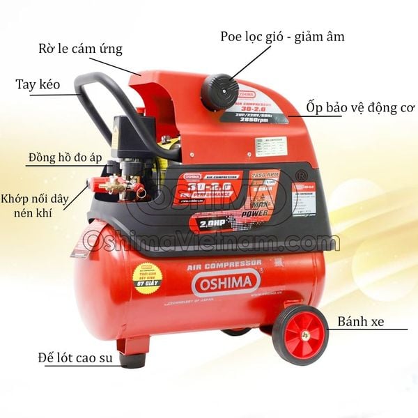 Cấu tạo chi tiết máy nén khí Oshima 30L có dầu
