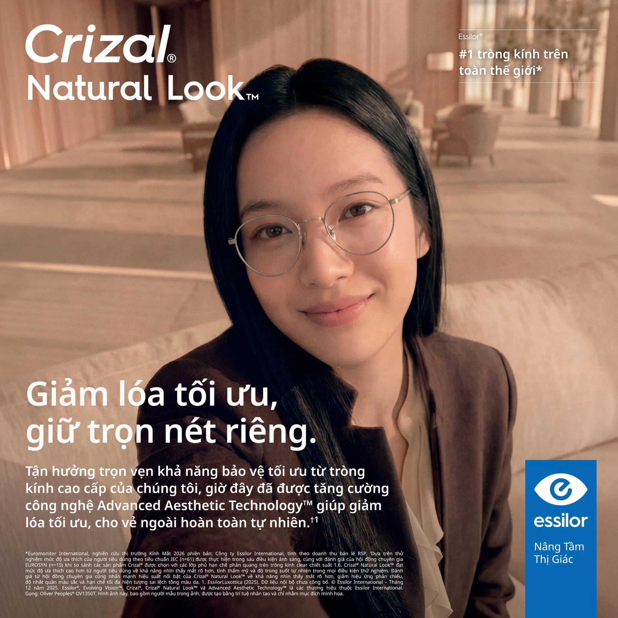 Tròng Kính Chống Ánh Sáng Xanh Essilor Crizal® Natural Look™ Blue Uv Capture™ 1.56 / 1.59 / 1.60 / 1.67