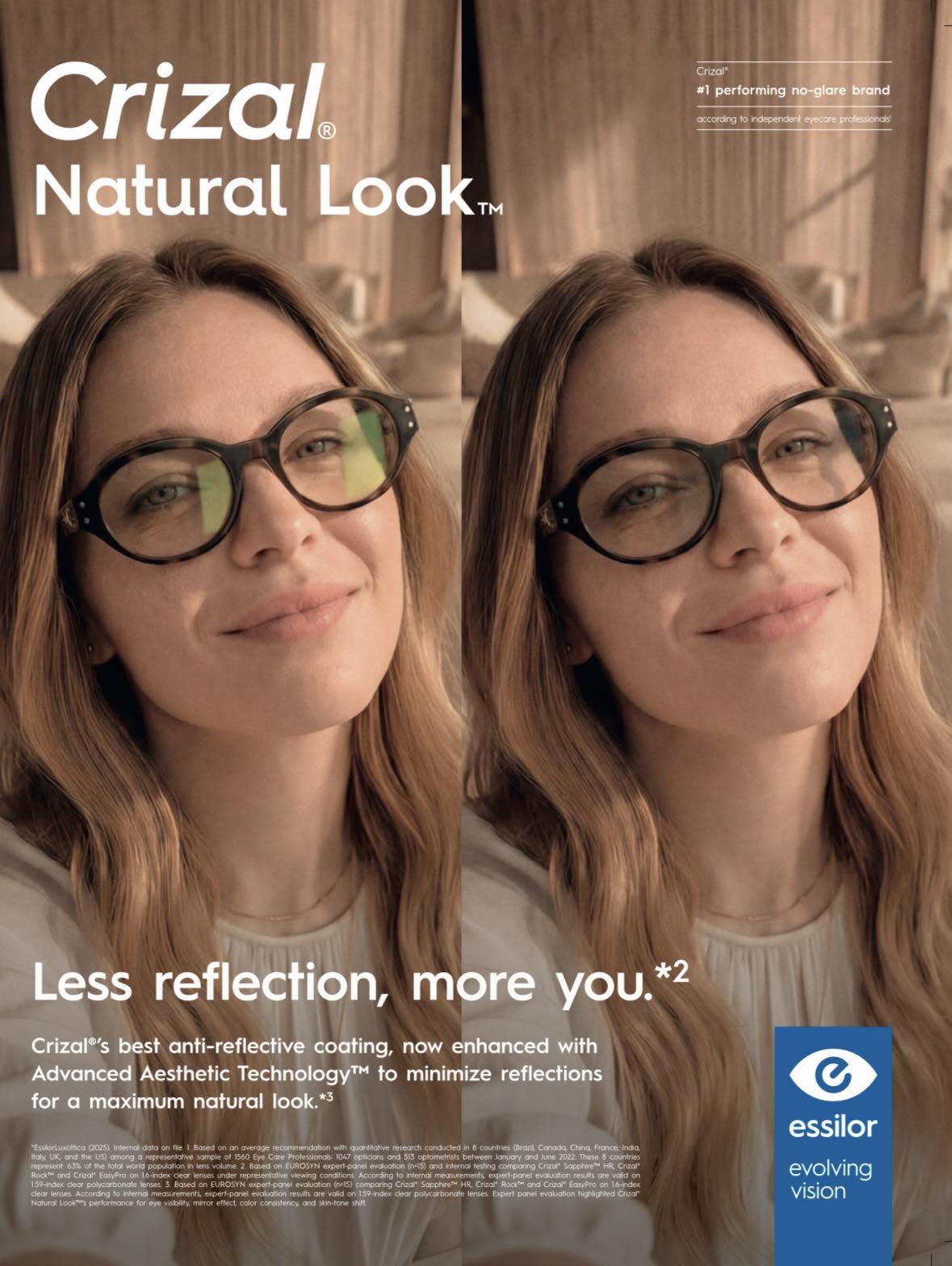 Tròng Kính Chống Ánh Sáng Xanh Essilor Crizal® Natural Look™ Blue Uv Capture™ 1.56 / 1.59 / 1.60 / 1.67