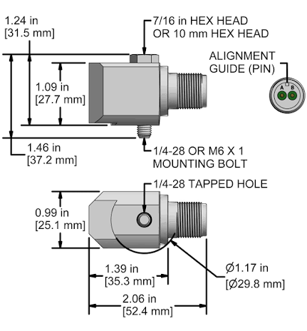 Bản vẽ kỹ thuật cảm biến đo rung LP204-4P4-3E