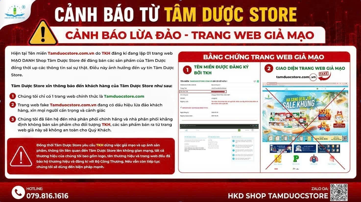 🚨🚨 CẢNH BÁO TỪ TÂM DƯỢC STORE – WEBSITE GIẢ MẠO CÓ DẤU HIỆU LỪA ĐẢO 🚨🚨