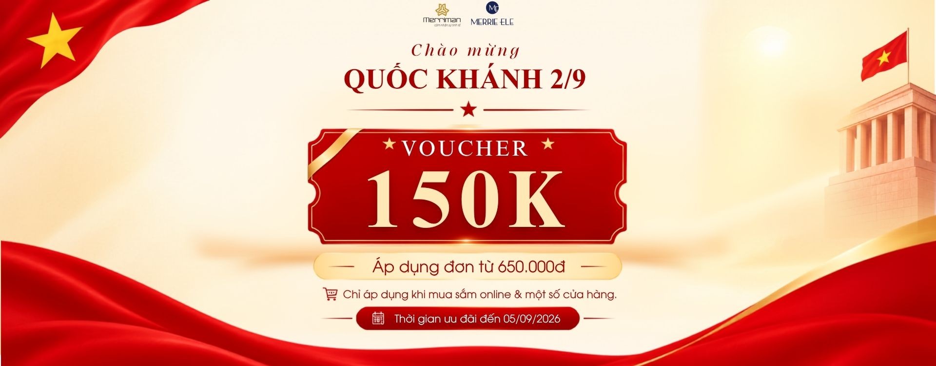 MERRIMAN TẶNG ƯU ĐÃI 150.000Đ MỪNG ĐẠI LỄ 2/9
