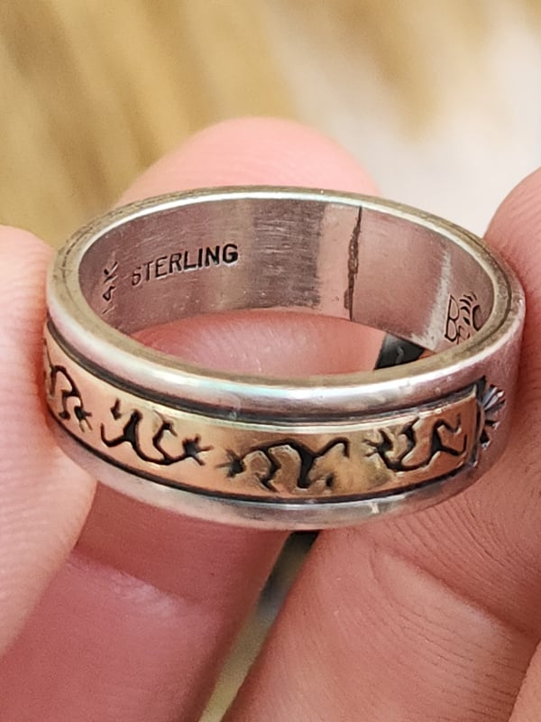 nhẫn mỹ bạc xưa Sterling vàng 14k