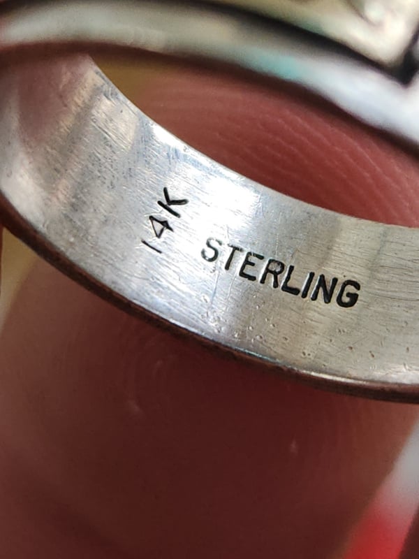nhẫn mỹ bạc xưa Sterling vàng 14k