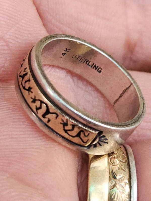 nhẫn mỹ bạc xưa Sterling vàng 14k