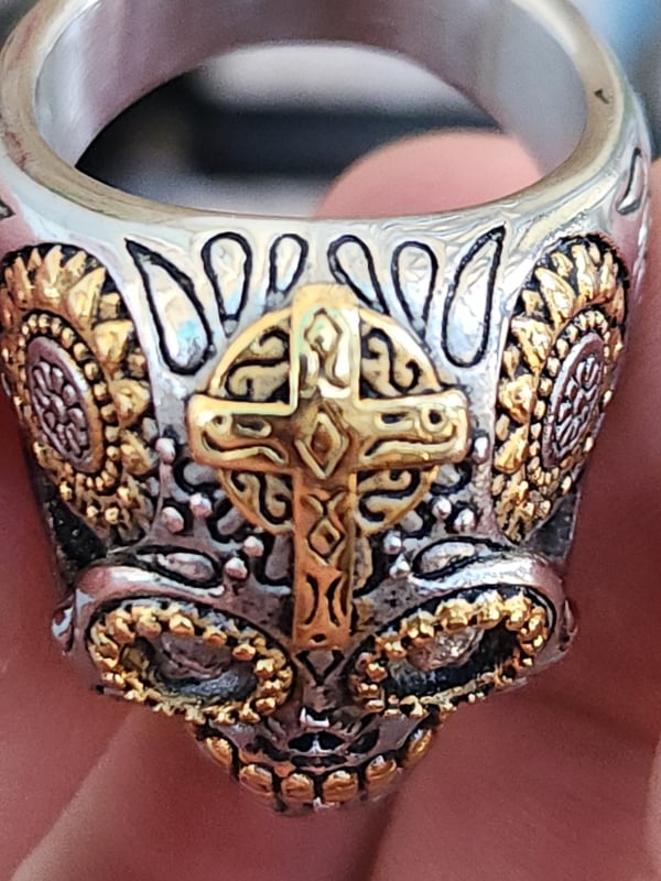 nhẫn mỹ xưa Gothic kiểu đầu lâu và hoa