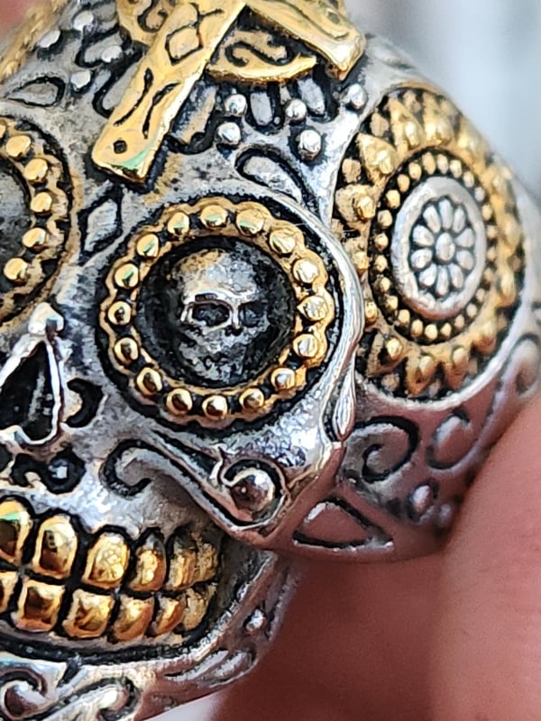 nhẫn mỹ xưa Gothic kiểu đầu lâu và hoa