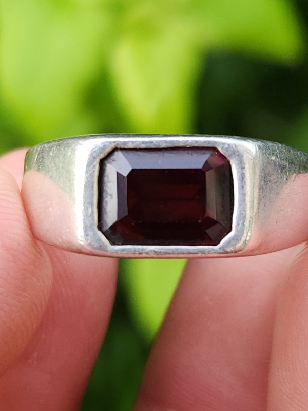 nhẫn nam đá đỏ bạc xưa