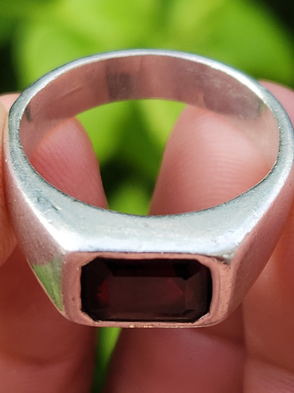 nhẫn nam đá đỏ bạc xưa