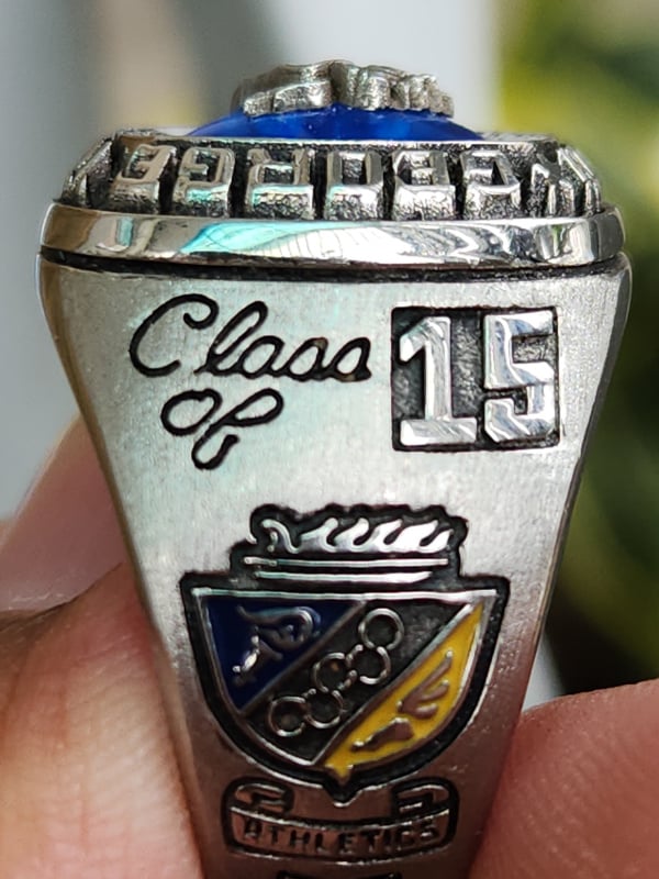 nhẫn mỹ xưa trường học hợp kim hột xanh biển valladium