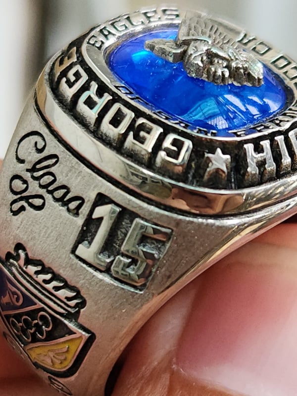 nhẫn mỹ xưa trường học hợp kim hột xanh biển valladium