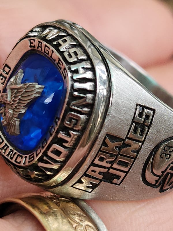 nhẫn mỹ xưa trường học hợp kim hột xanh biển valladium