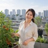 Chị Lan – Tưới cho hoa và rau