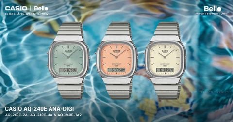Casio AQ-240E – Ana-Digi Retro-Modern, 3 Màu Warm-Tone Pastel Mới 2026