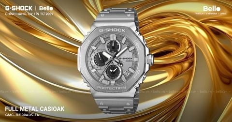 G-Shock GMC-B2100ADS – Full Metal CasiOak Chronograph, Mặt Bạc Metallic, Made in Japan