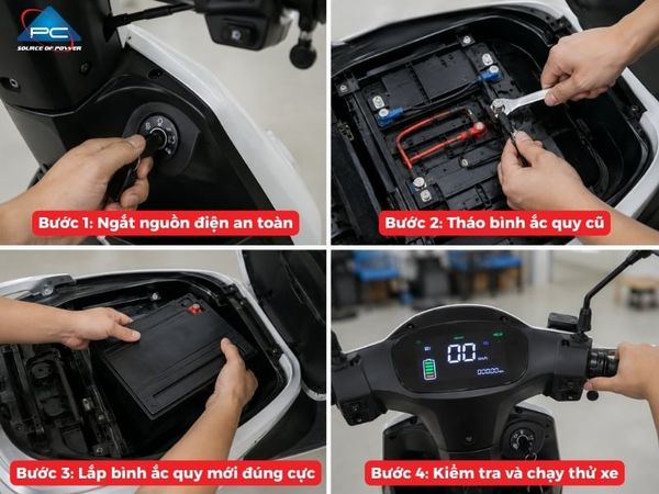 cách lắp bình ắc quy xe máy điện