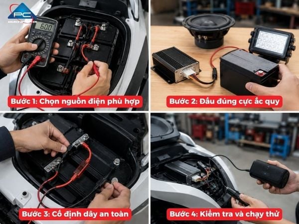 cách lấy điện từ ắc quy xe máy