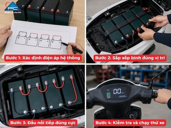 cách đấu bình ắc quy xe máy điện