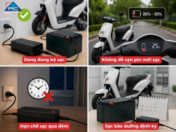 lưu ý khi sử dụng ắc quy xe máy điện