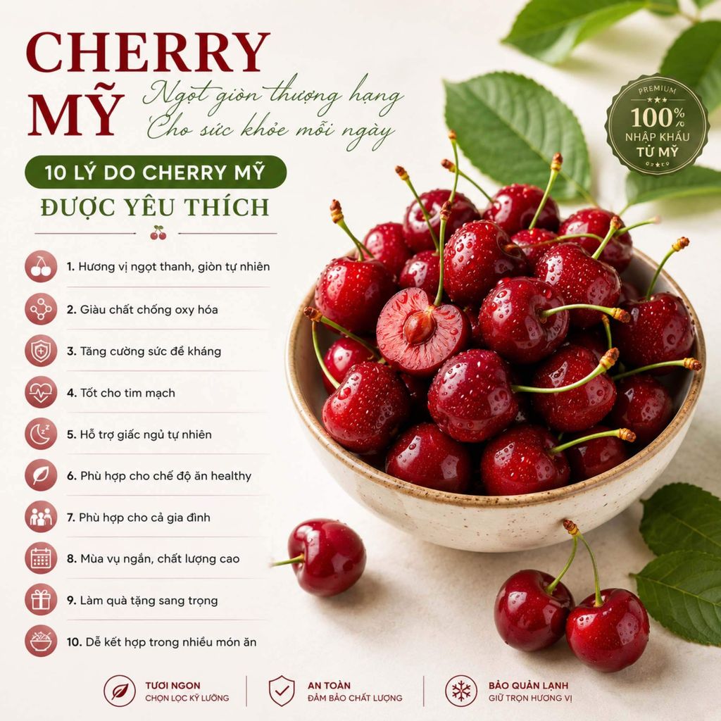 Cherry Mỹ Có Gì Đặc Biệt? 10 Lý Do Khiến Loại Trái Cây Này Được Yêu Thích Mỗi Mùa Hè