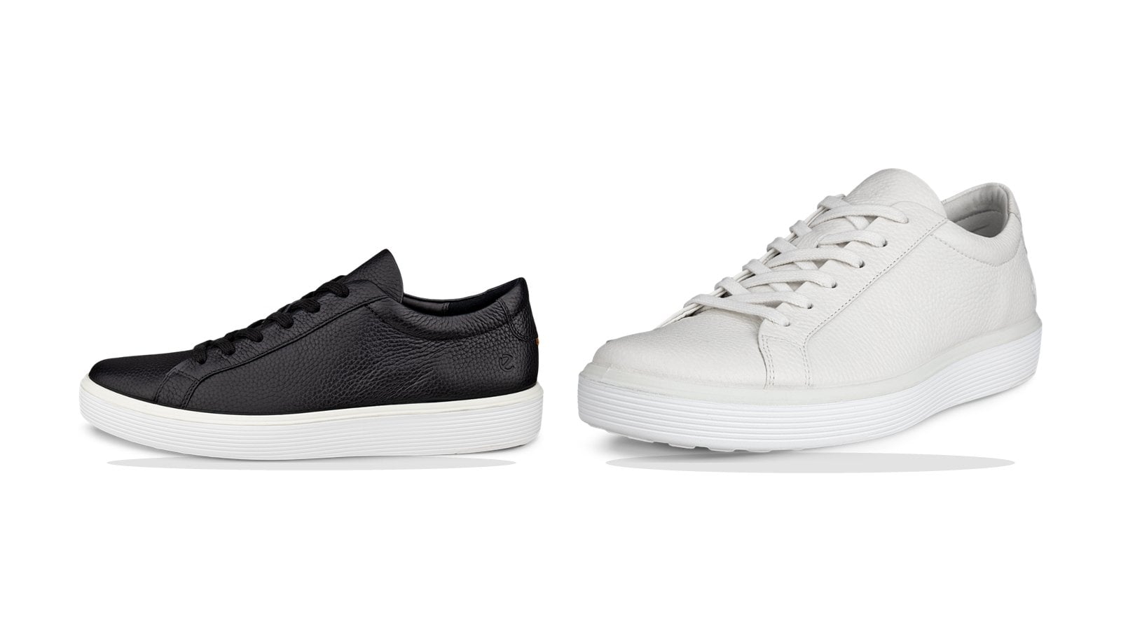 Hai mẫu sneaker da đen và trắng kiểu dáng tối giản