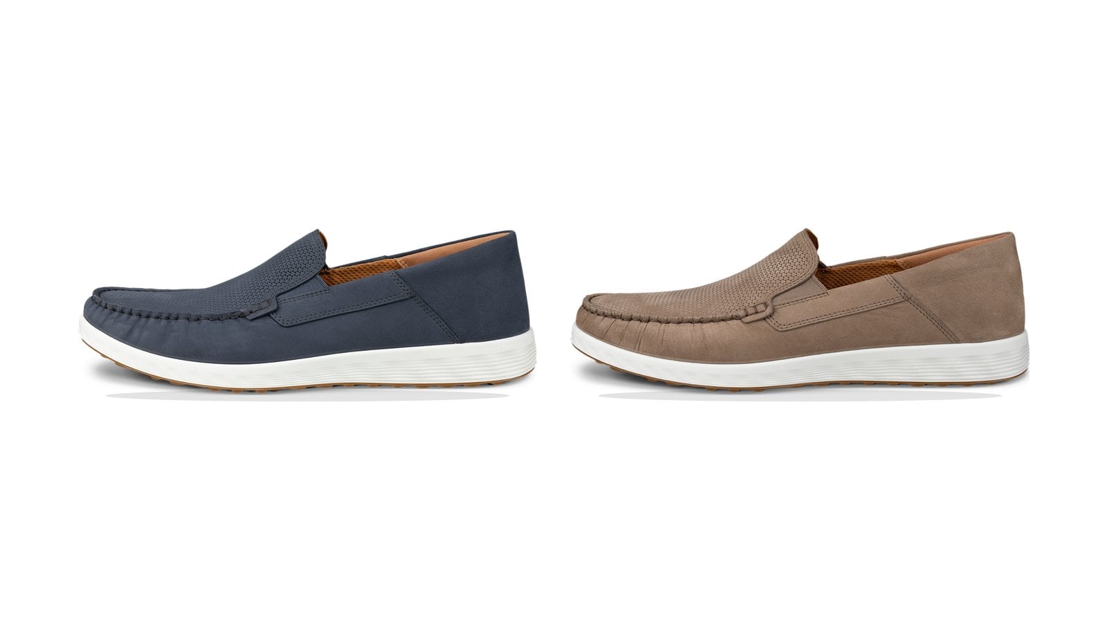 Giày moccasin màu navy và nâu đế sáng