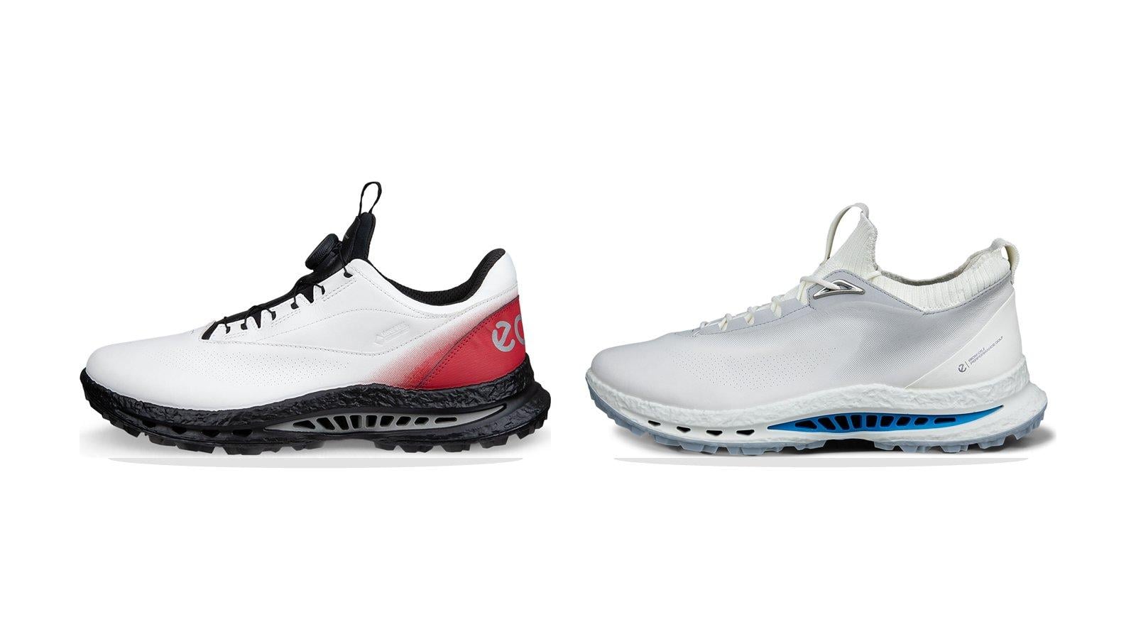 Hai phối màu giày golf ECCO BIOM C5 bản dây buộc trên nền trắng