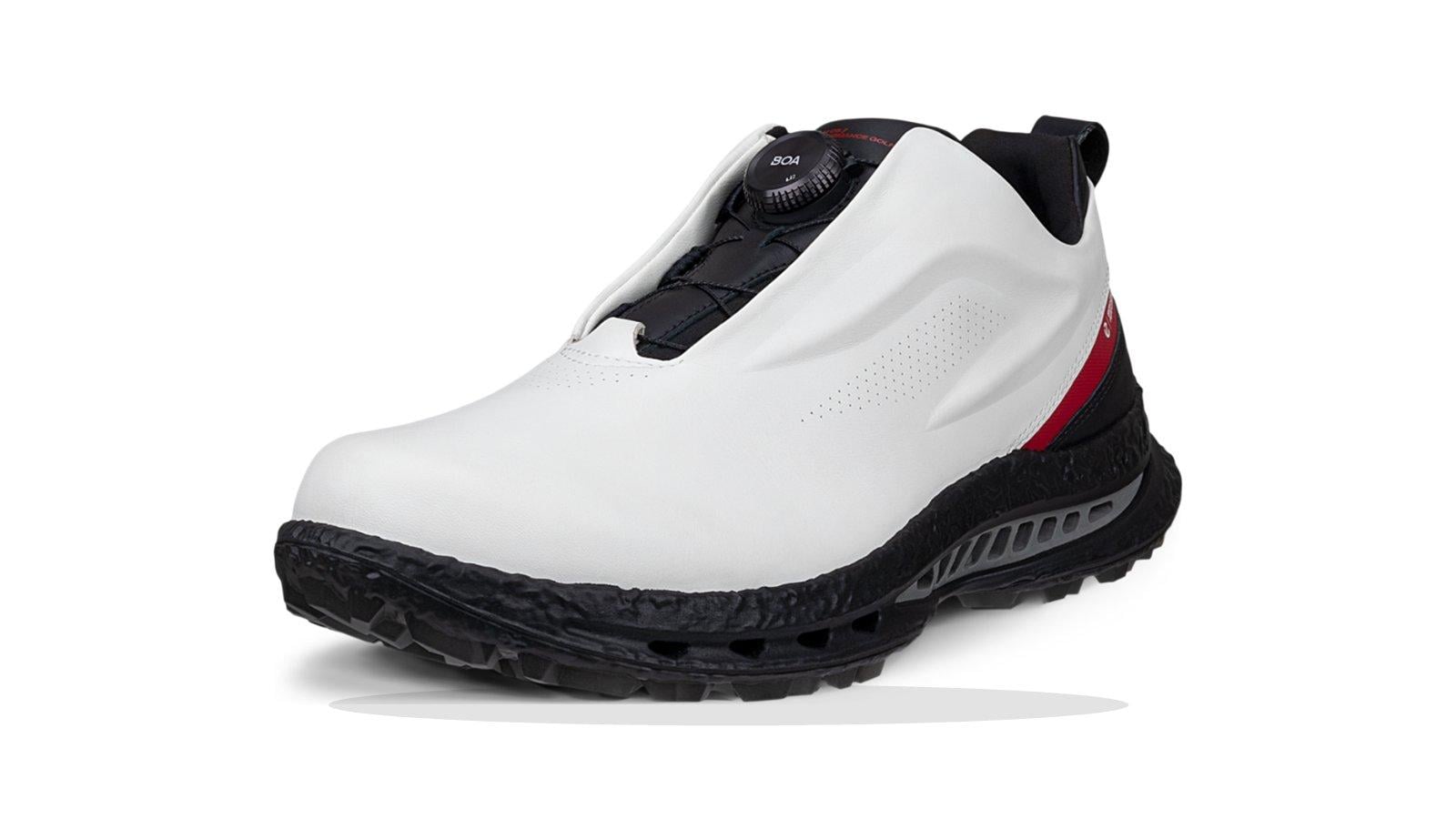 Giày golf ECCO BIOM C5 trắng phối đen và đỏ với núm BOA trên mu giày