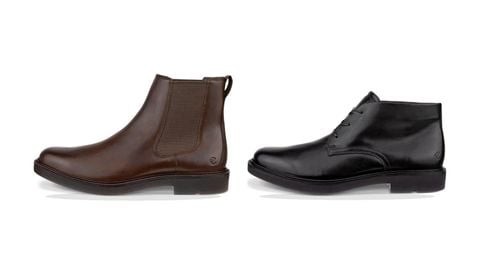 Chelsea boot nâu đậm và chukka boot đen cho trang phục đi làm