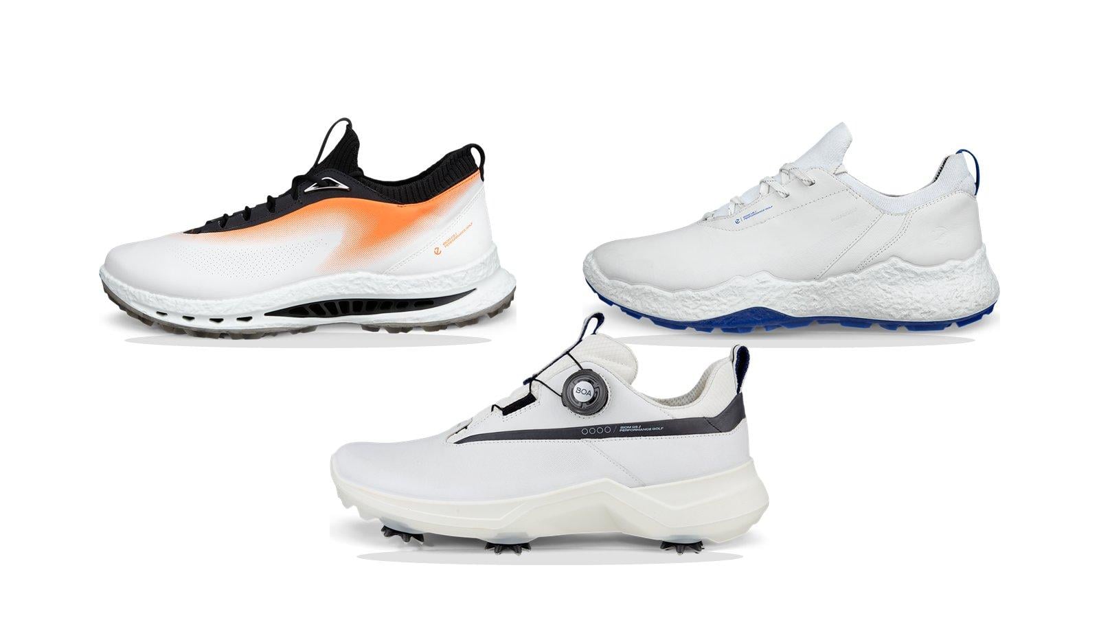Ba mẫu giày golf ECCO BIOM C5, H5 và G5 trên nền trắng